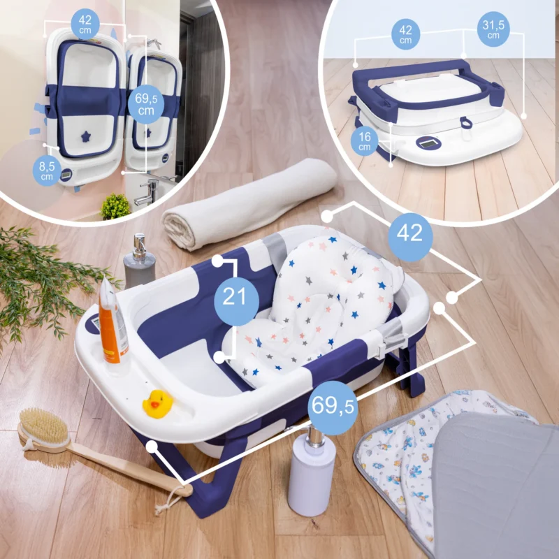 Baignoire Bébé Pliable Avec Thermometre Intégré - Coussin de Bain et Plateau de rangement Gris – Image 3