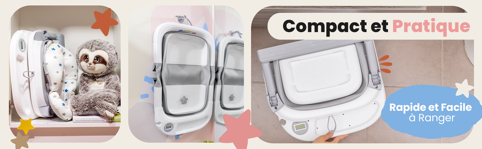 Baignoire pliable pour bébé rangée à plat contre un mur pour gagner de la place
