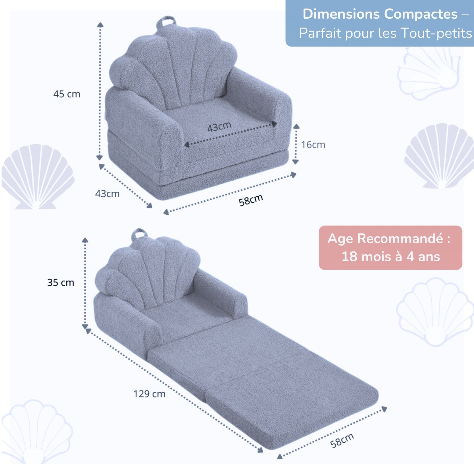 Dimensions du fauteuil convertible enfant Jolly Mino