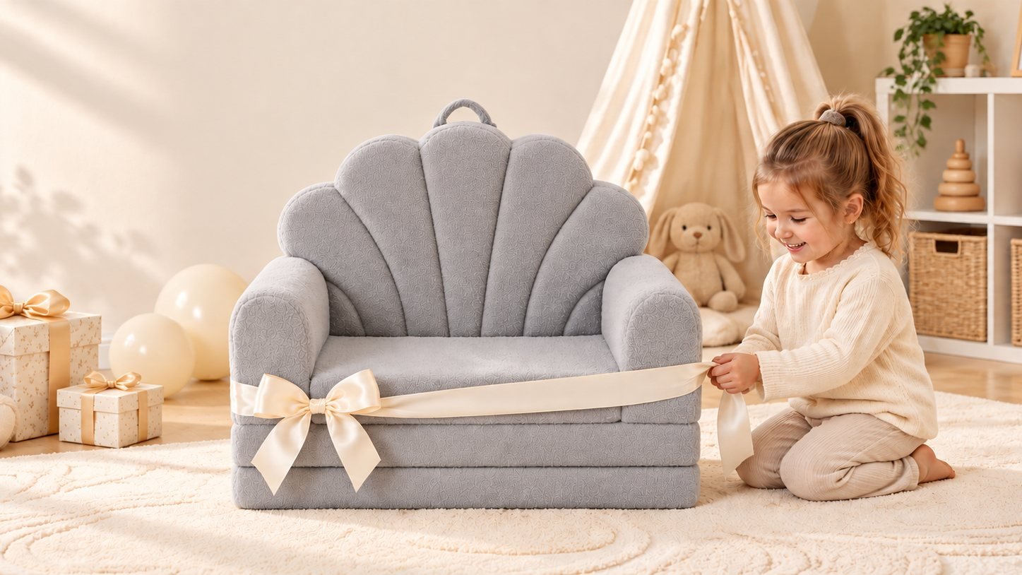 Fauteuil coquillage gris perle offert en cadeau